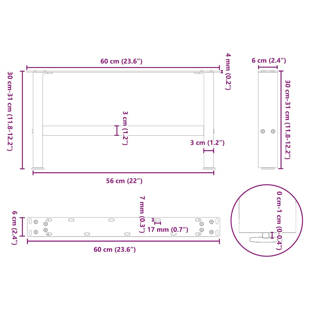 Picioare măsuță de cafea Alb 2 buc 30×60 cm Oțel