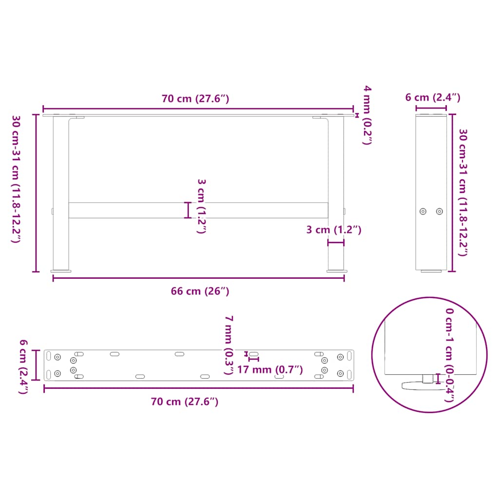 Picioare măsuță de cafea Negru 2 buc 30×70 cm Oțel