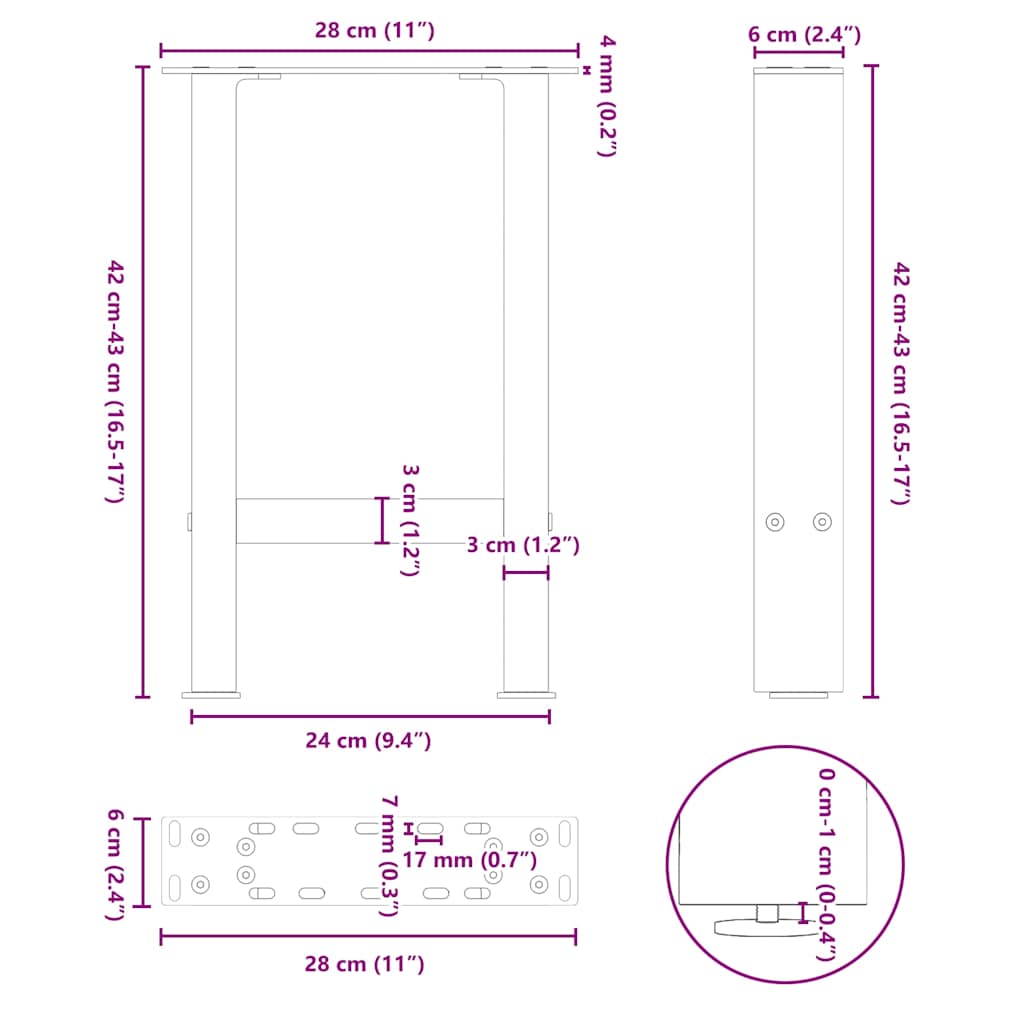 Picioare măsuță de cafea Negru 2 buc 28x(42-43) cm Oțel