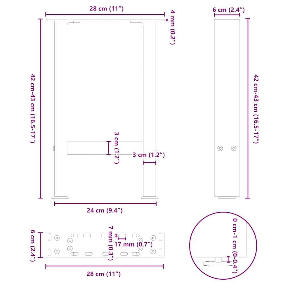 Picioare măsuță de cafea alb 2 buc 28x(42-43) cm Oțel