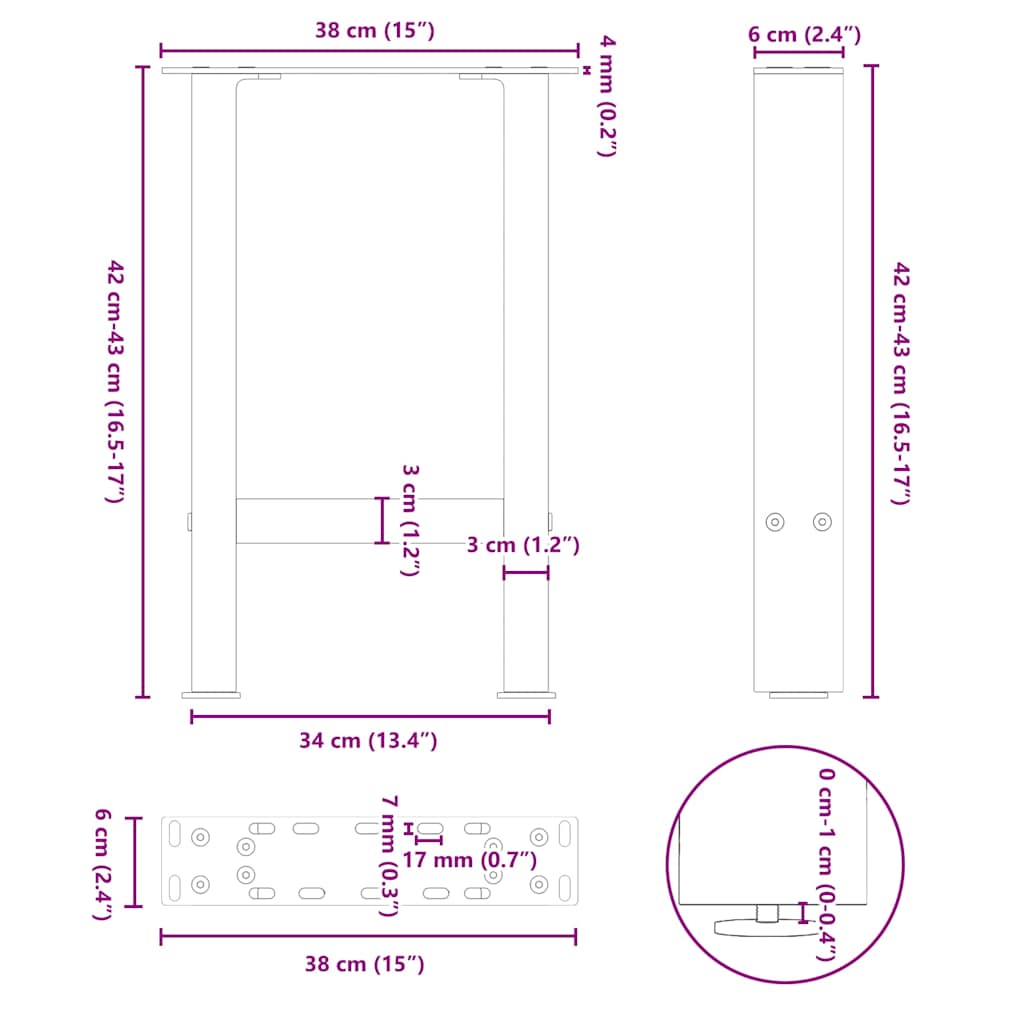 Picioare măsuță de cafea Negru 2 buc 38x(42-43) cm Oțel