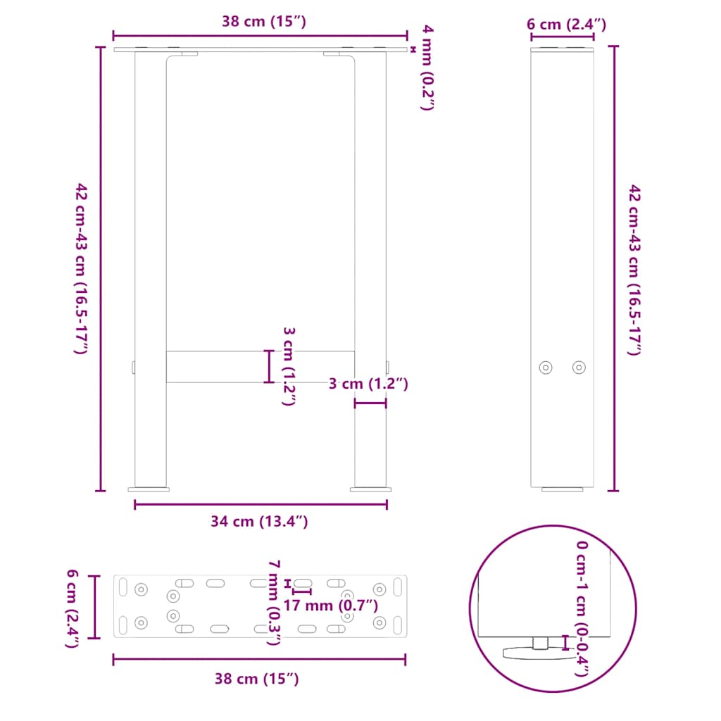 Picioare măsuță de cafea alb 2 buc 38x(42-43) cm Oțel