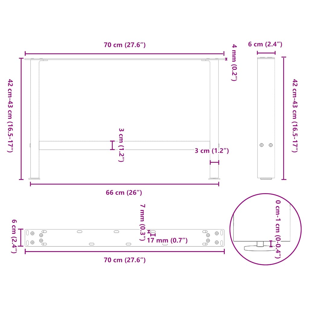 Picioare măsuță de cafea Antracit 2 buc 70x(42-43) cm Oțel