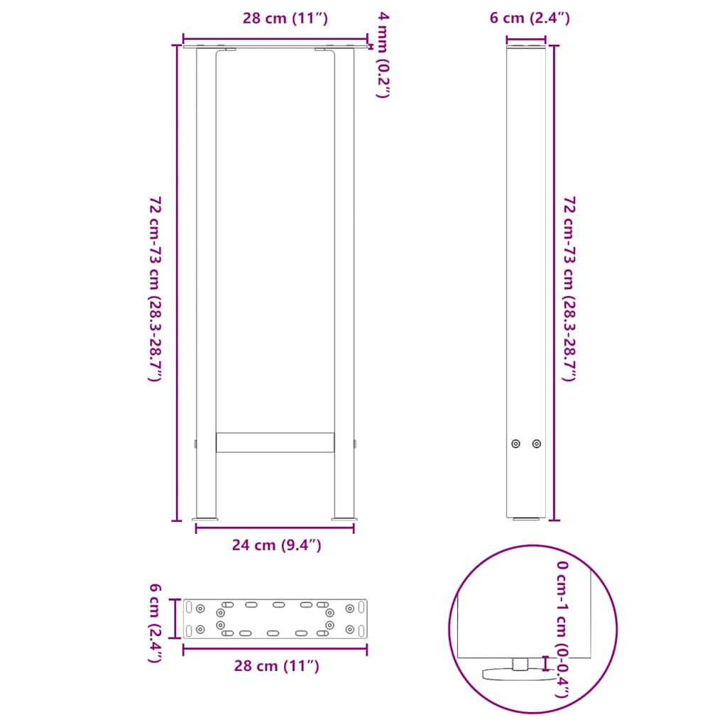 Picioare măsuță de cafea Negru 2 buc 28x(72-73) cm Oțel