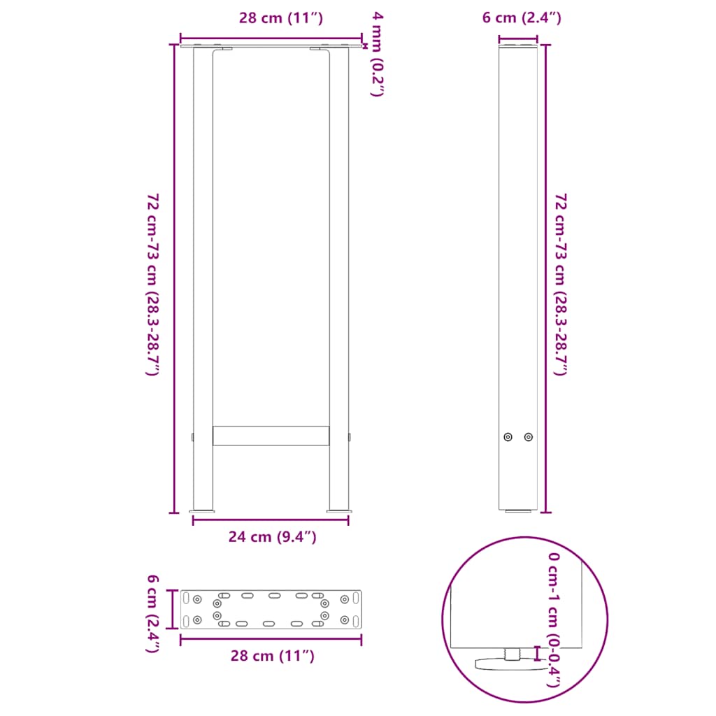 Picioare măsuță de cafea alb 2 buc 28x(72-73) cm Oțel