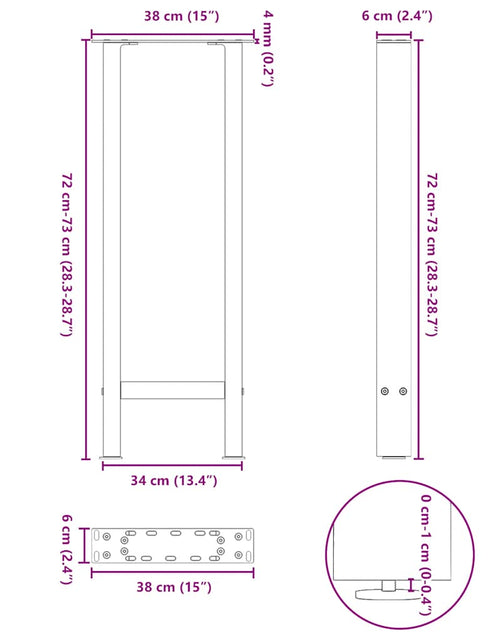 Încărcați imaginea în vizualizatorul Galerie, Picioare măsuță de cafea Negru 2 buc 38x(72-73) cm Oțel
