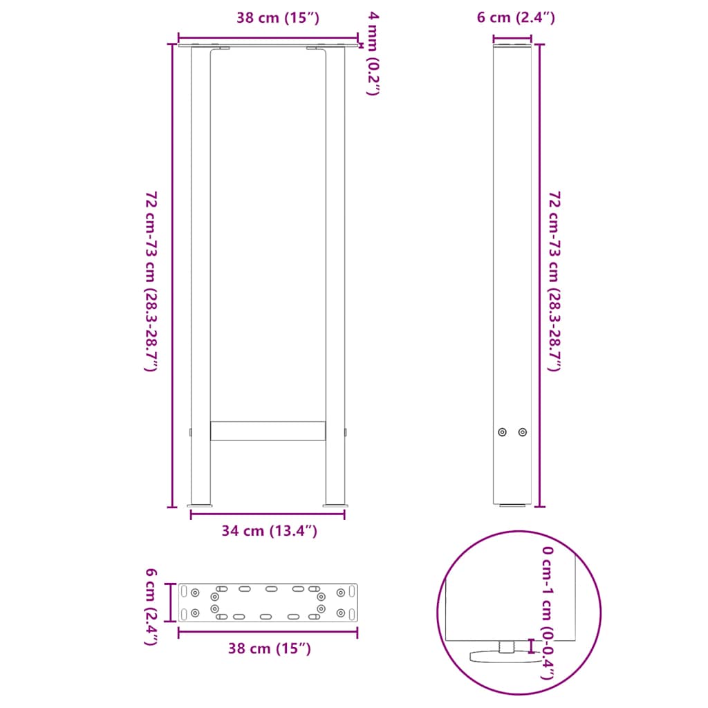 Picioare măsuță de cafea Negru 2 buc 38x(72-73) cm Oțel