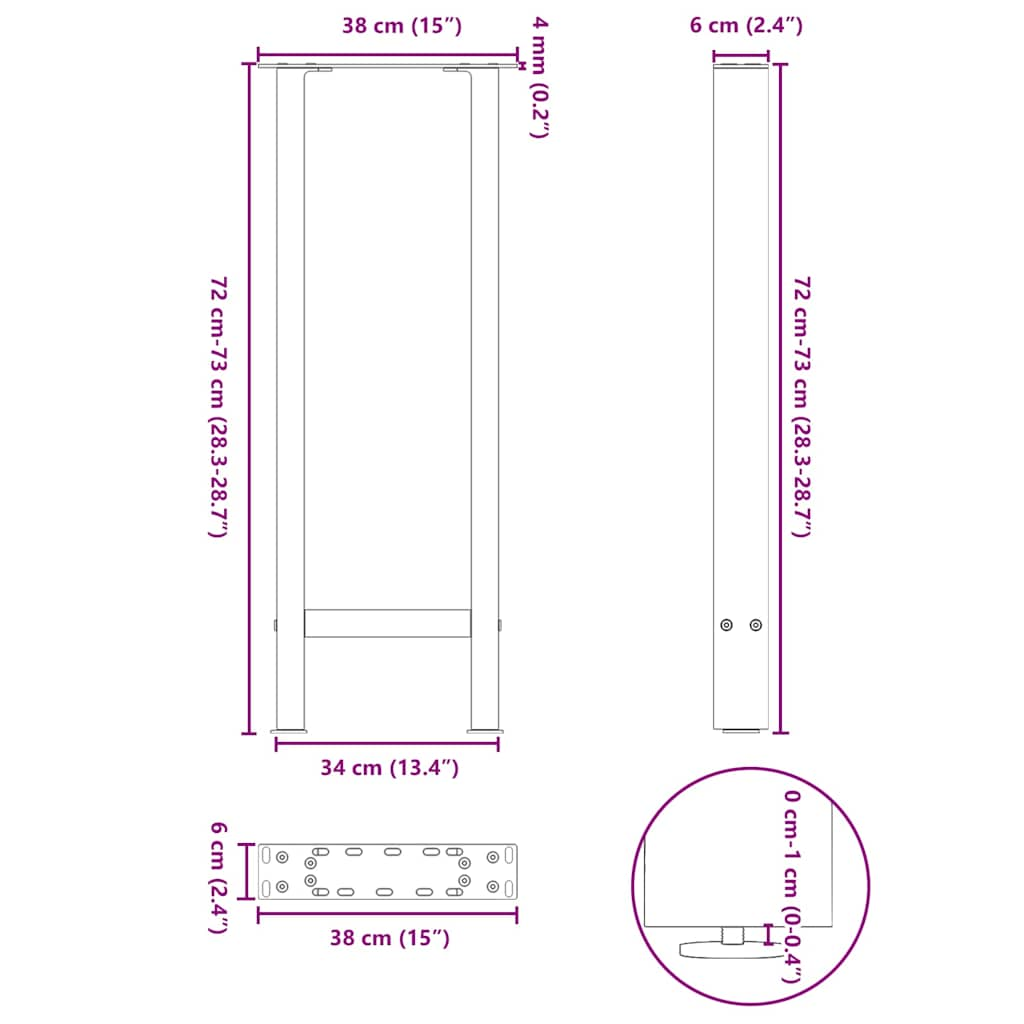 Picioare măsuță de cafea alb 2 buc 38x(72-73) cm Oțel