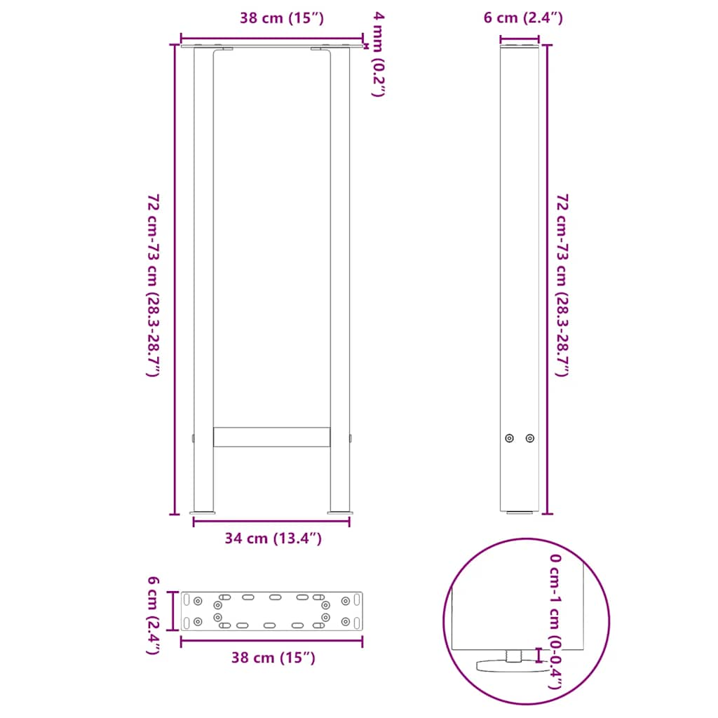 Picioare măsuță de cafea Antracit 2 buc 38x(72-73) cm Oțel