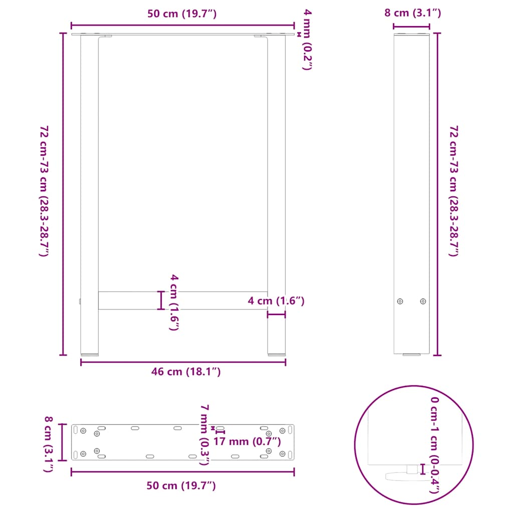 Picioare măsuță de cafea Negru 2 buc 50x(72-73) cm Oțel