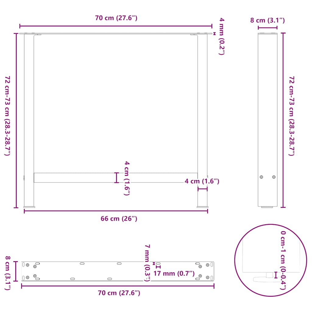 Picioare măsuță de cafea Negru 2 buc 70x(72-73) cm Oțel