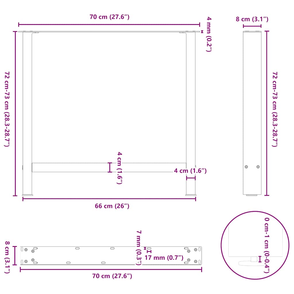 Picioare măsuță de cafea alb 2 buc 70x(72-73) cm oțel