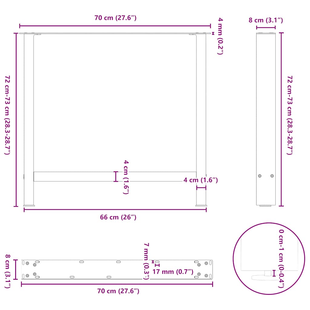 Picioare măsuță de cafea Antracit 2 buc 70x(72-73) cm Oțel