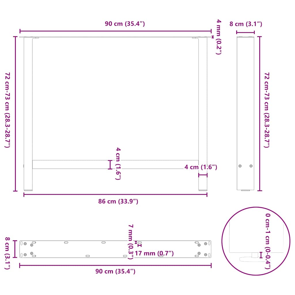 Picioare măsuță de cafea alb 2 buc 90x(72-73) cm oțel