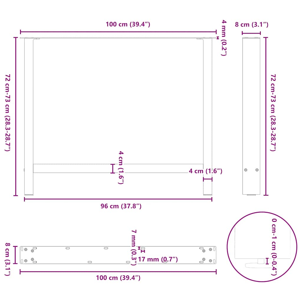 Picioare măsuță de cafea alb 2 buc 100x(72-73) cm oțel