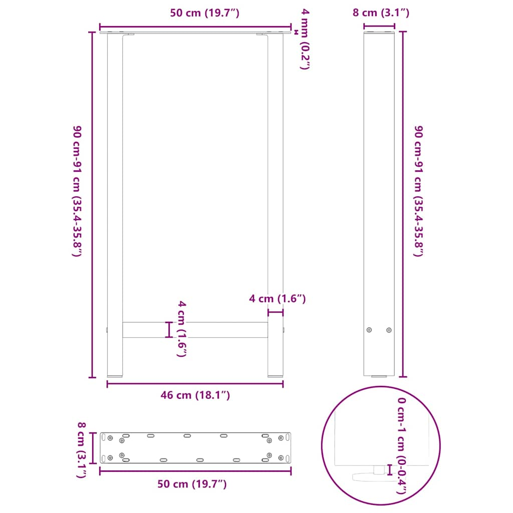 Picioare măsuță de cafea alb 2 buc 50x(90-91) cm Oțel