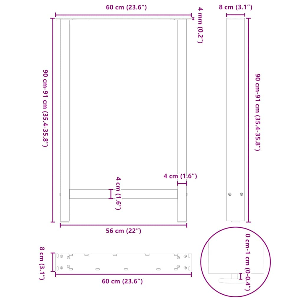 Picioare măsuță de cafea alb 2 buc 60x(90-91) cm Oțel