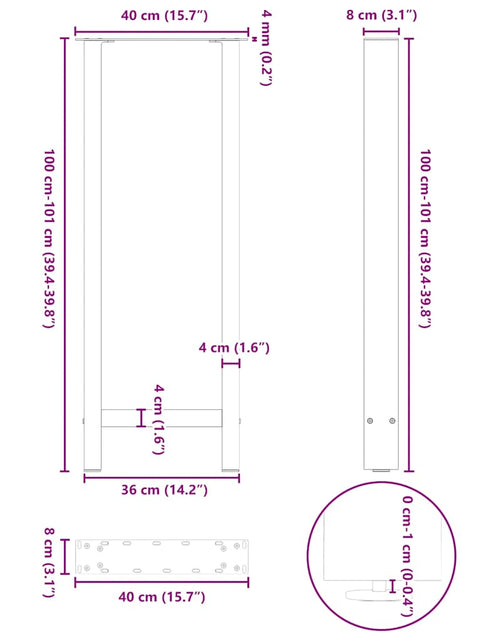 Încărcați imaginea în vizualizatorul Galerie, Picioare măsuță de cafea Negru 2 buc 40x(100-101) cm Oțel
