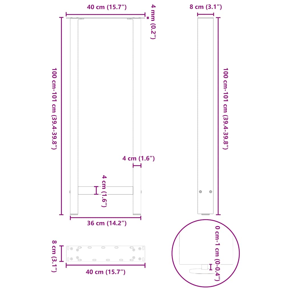 Picioare măsuță de cafea Negru 2 buc 40x(100-101) cm Oțel