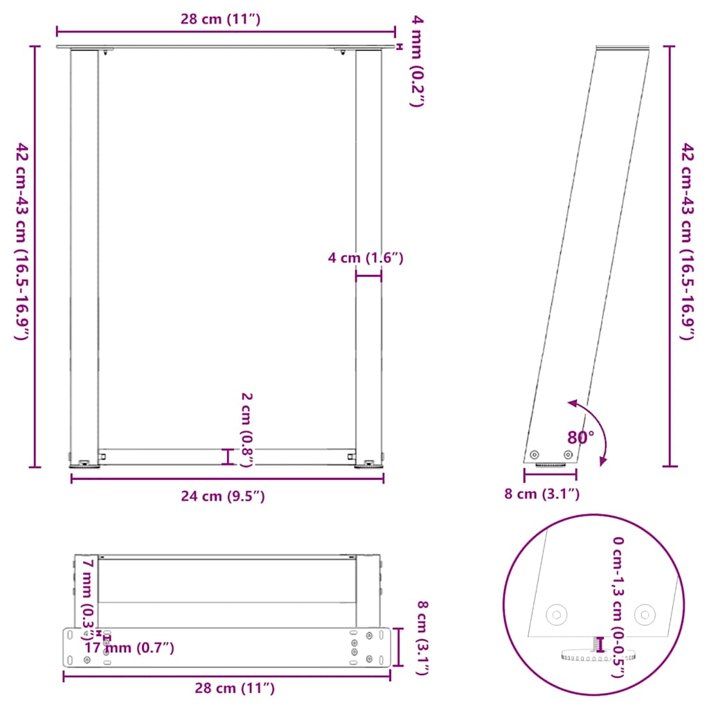 Picioare măsuță cafea în formă U 2 buc alb 28x(42-43) cm oțel