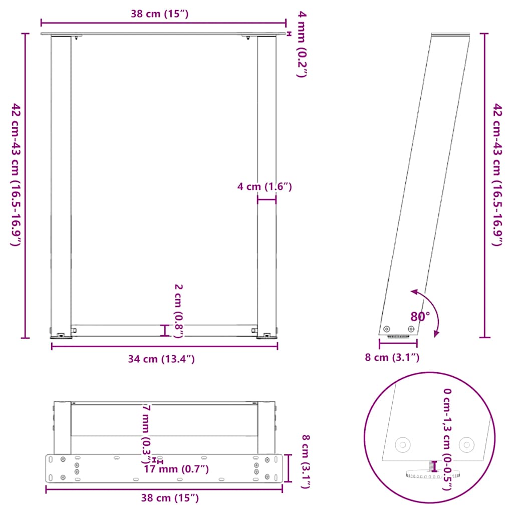 Picioare măsuță cafea în formă U 2 buc alb 38x(42-43) cm oțel