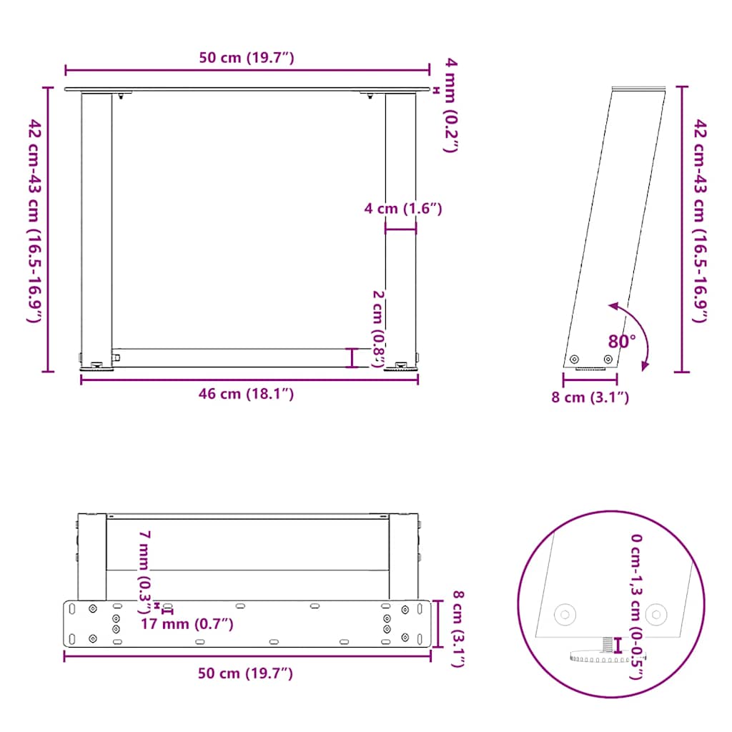 Picioare măsuță cafea în formă U 2 buc alb 50x(42-43) cm oțel