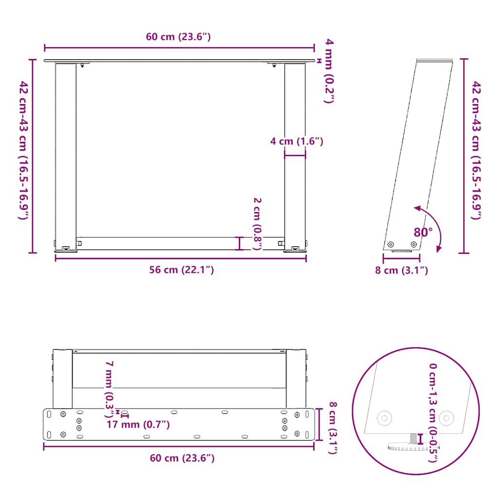 Picioare măsuță cafea în formă de U 2 buc alb 60x(42-43)cm oțel