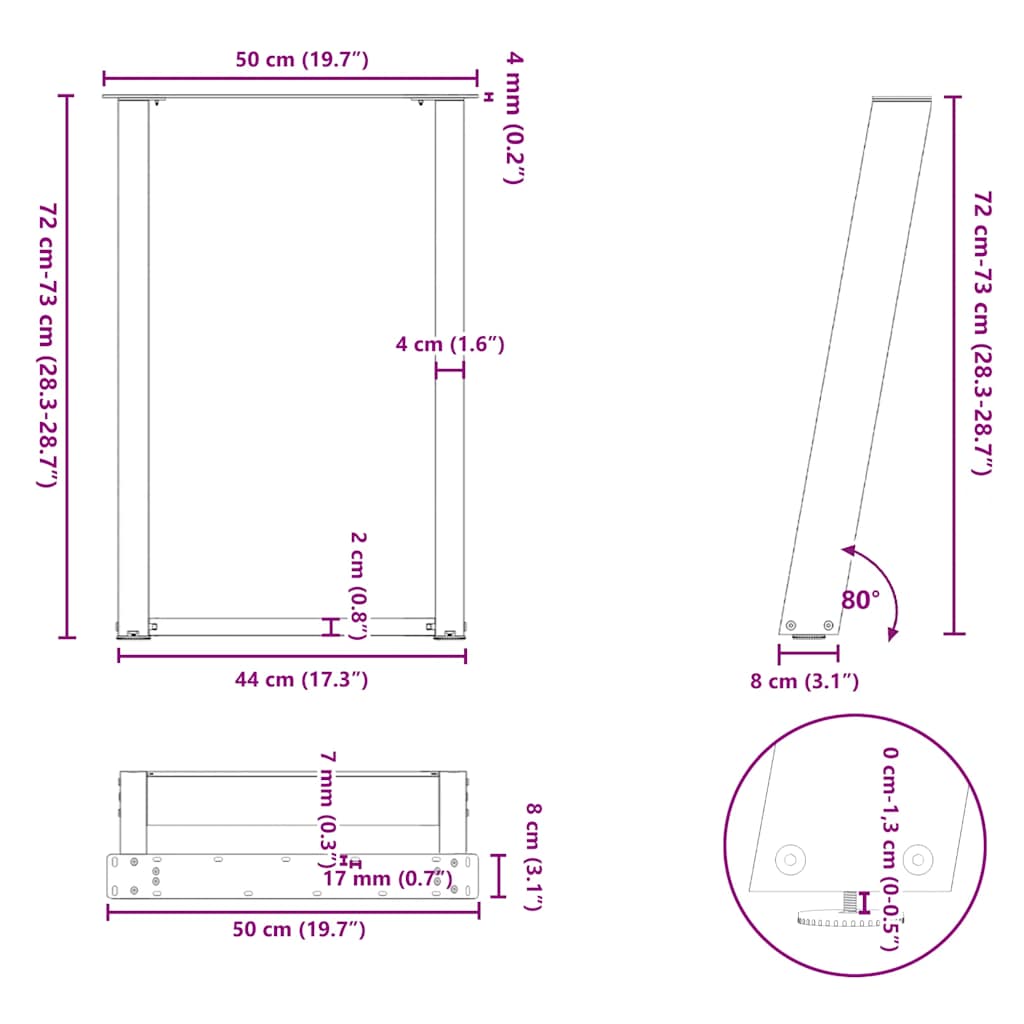 Picioare pentru masă în formă U 2 buc Negru 70x(72-73) cm Oțel