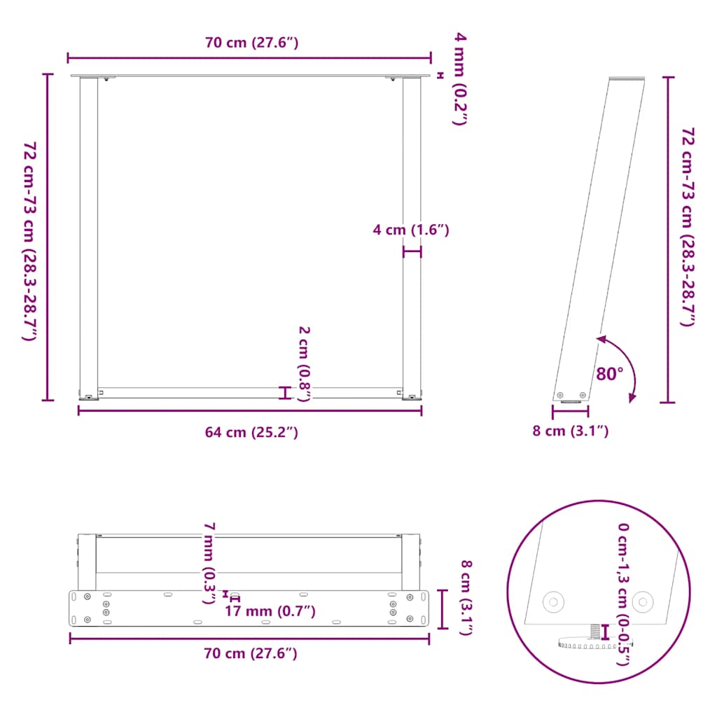 Picioare pentru masă în formă U 2 buc Negru 70x(72-73) cm Oțel