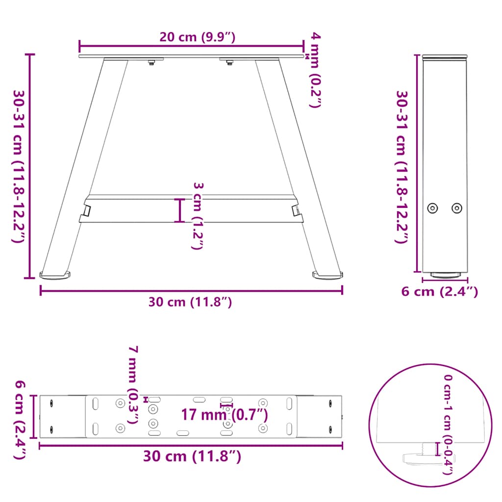 Picioare măsuță cafea în formă A 2 buc alb 30x(30-31) cm oțel