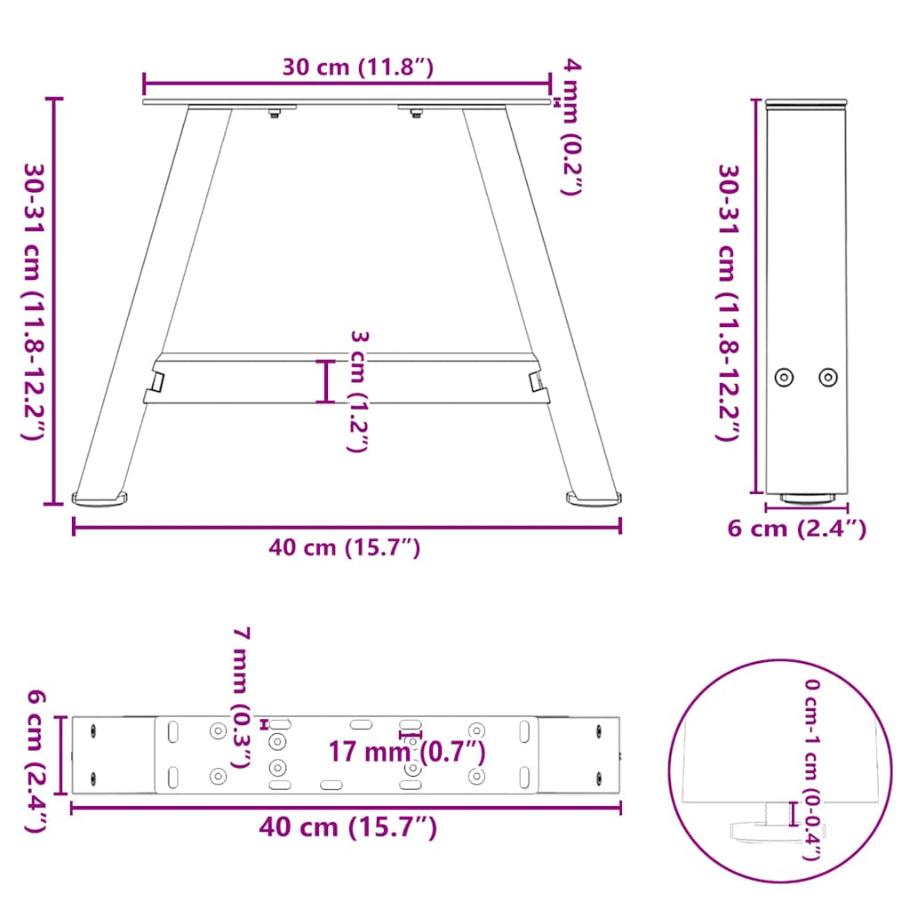 Picioare măsuță cafea în formă de A 2 buc alb 40x(30-31)cm oțel