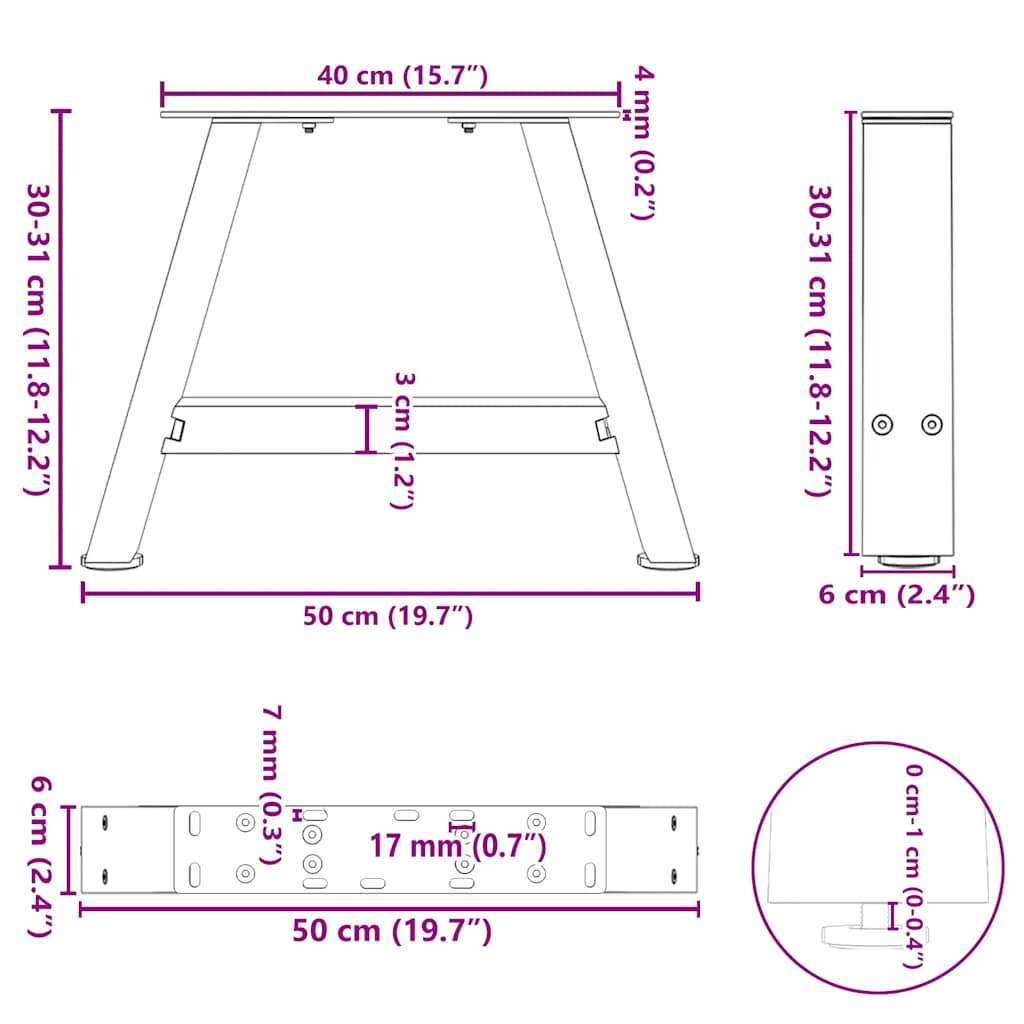 Picioare măsuță cafea în formă A 2 buc alb 50x(30-31) cm oțel