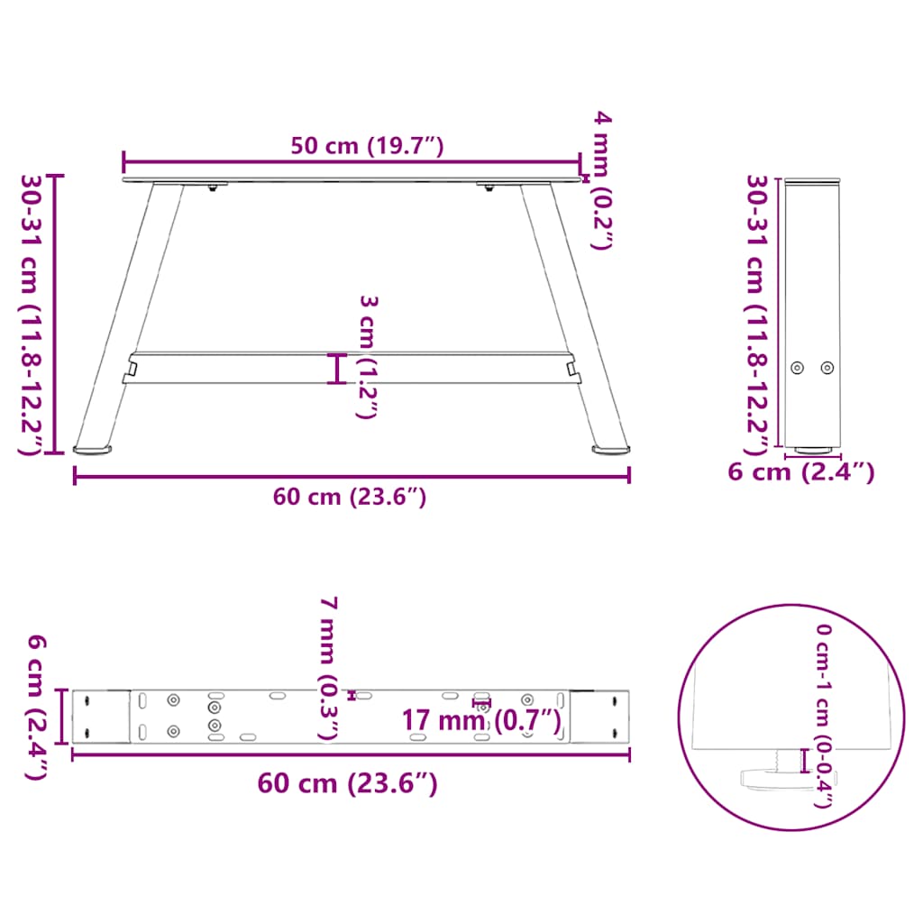 Picioare pentru măsuță de cafea în formă de A 2 buc Negru Oțel