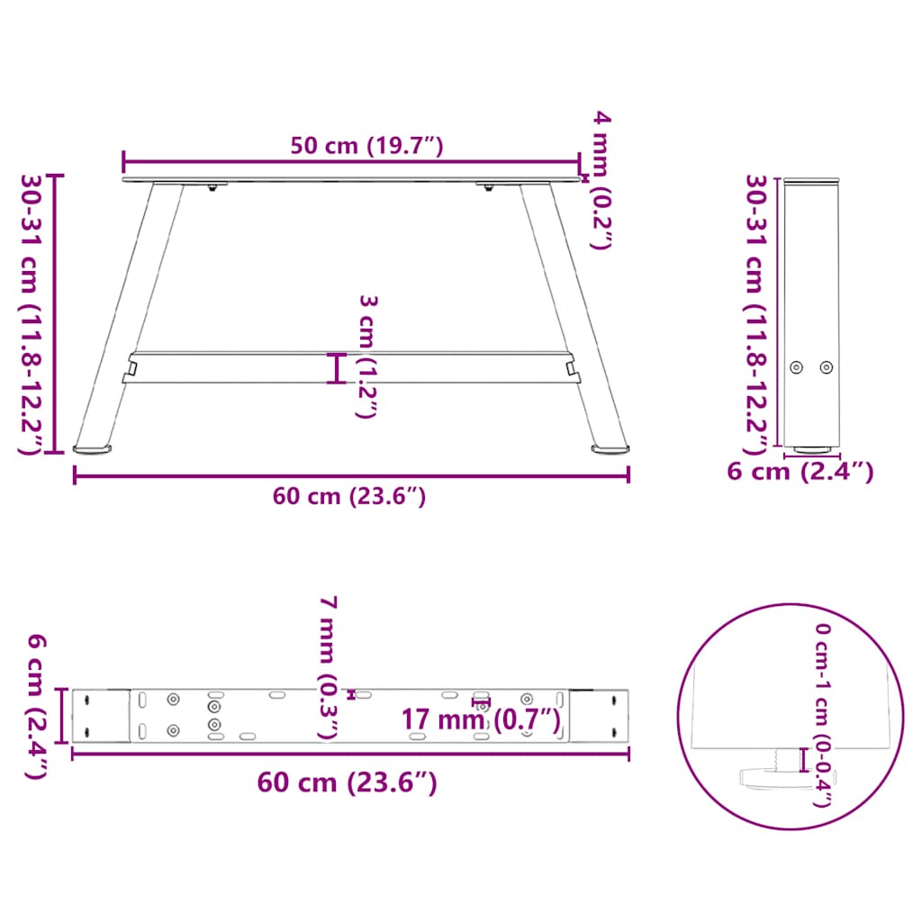 Picioare măsuță cafea în formă de A 2 buc alb 60x(30-31)cm oțel