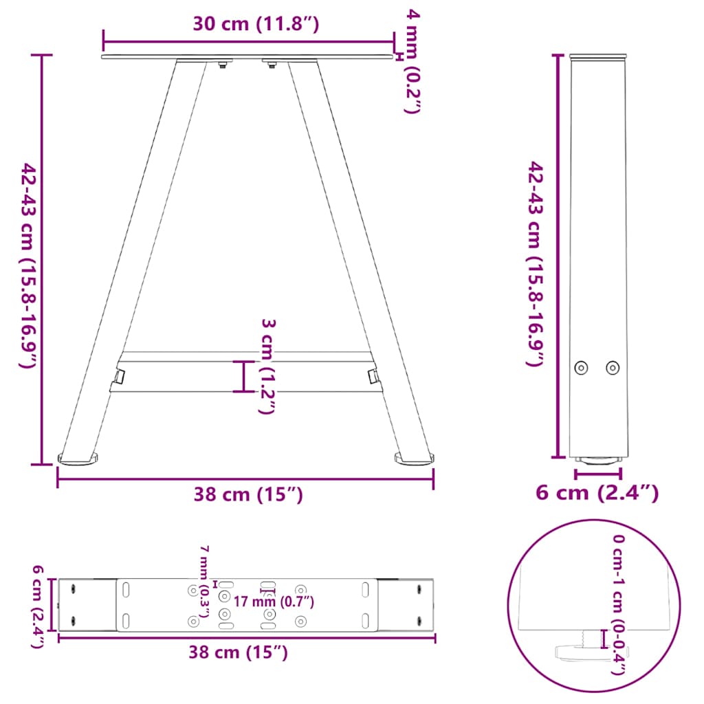 Picioare măsuță cafea în formă de A 2 buc alb 38x(42-43)cm oțel