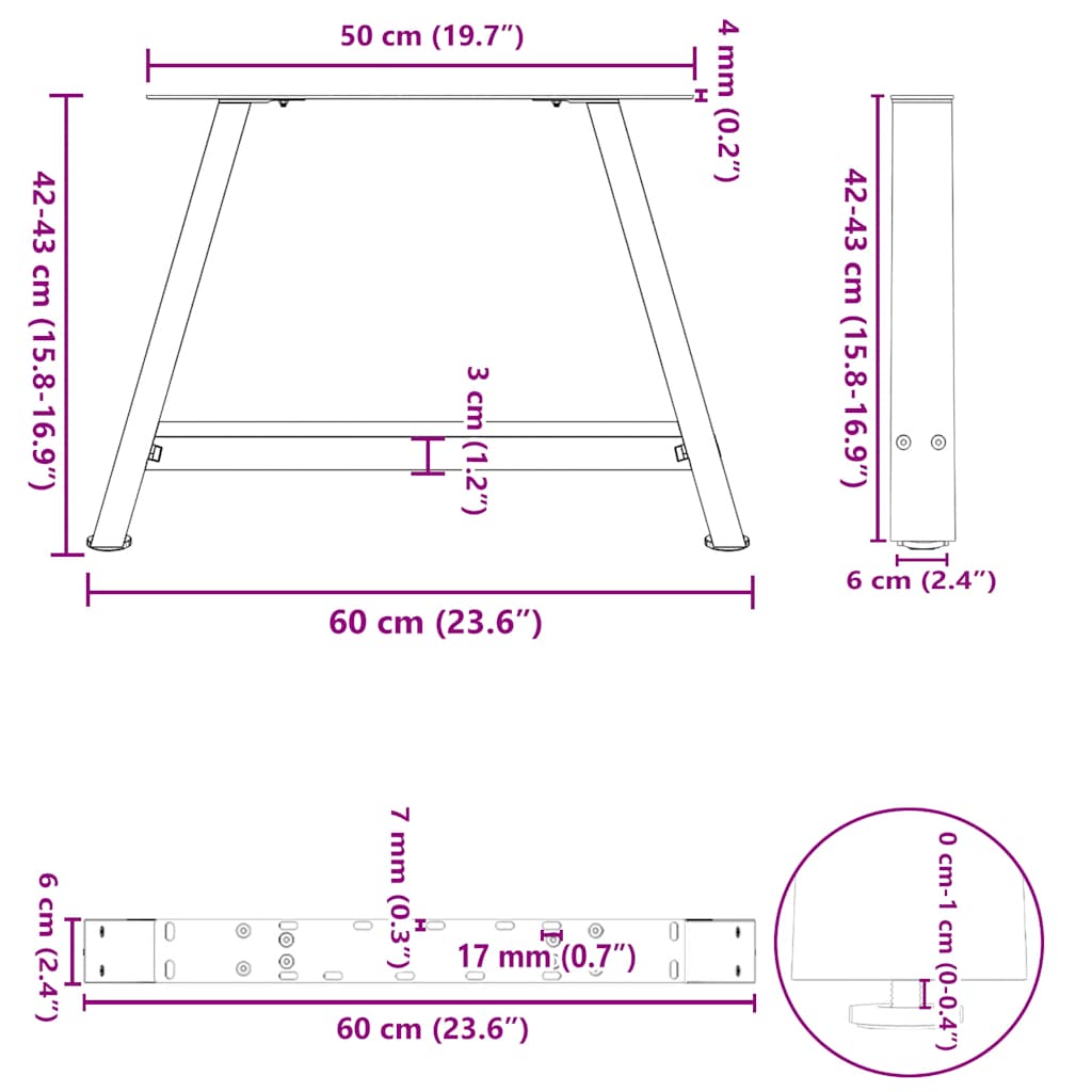 Picioare măsuță cafea în formă A 2 buc alb 60x(42-43) cm oțel