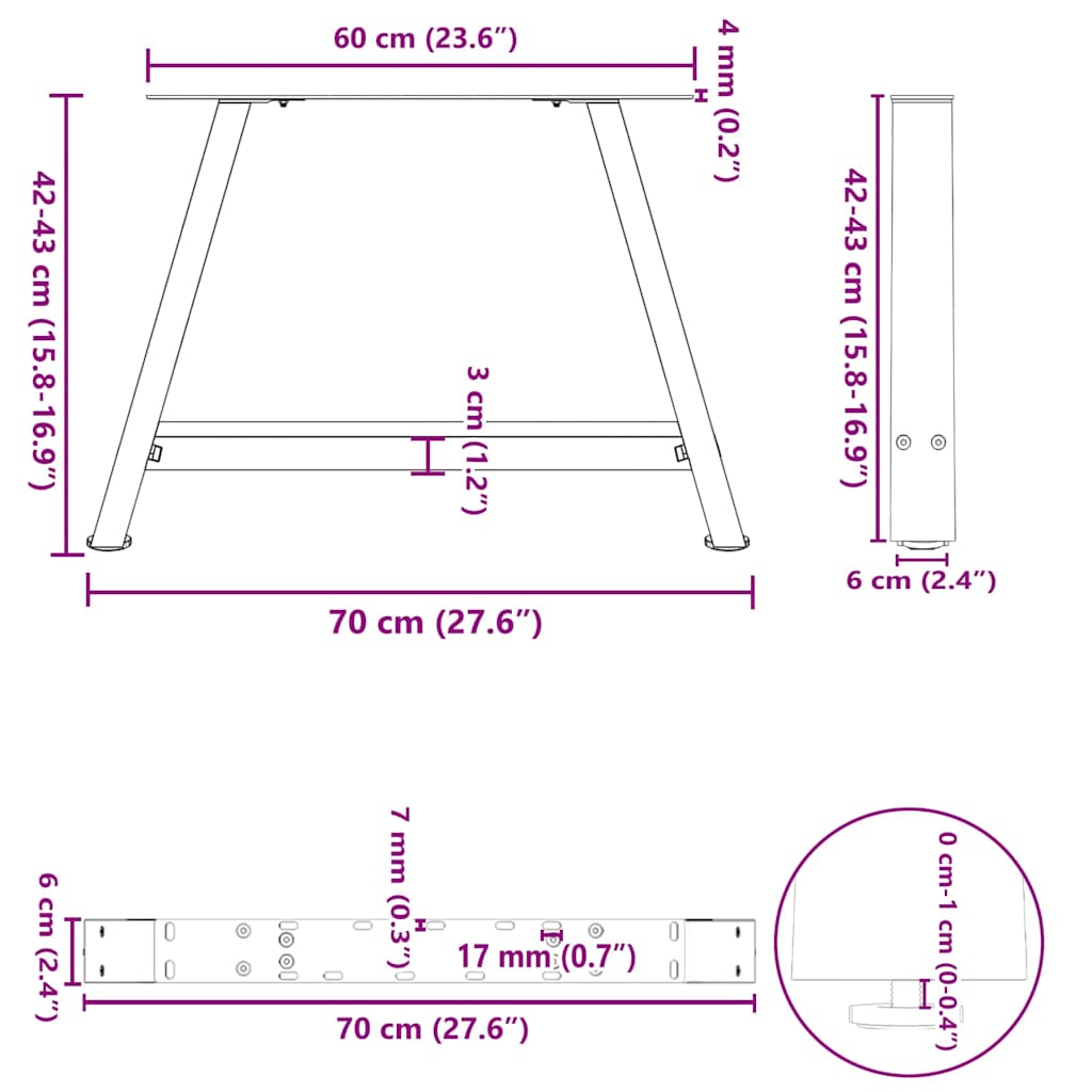 Picioare măsuță cafea în formă de A 2 buc alb 70x(42-43)cm oțel