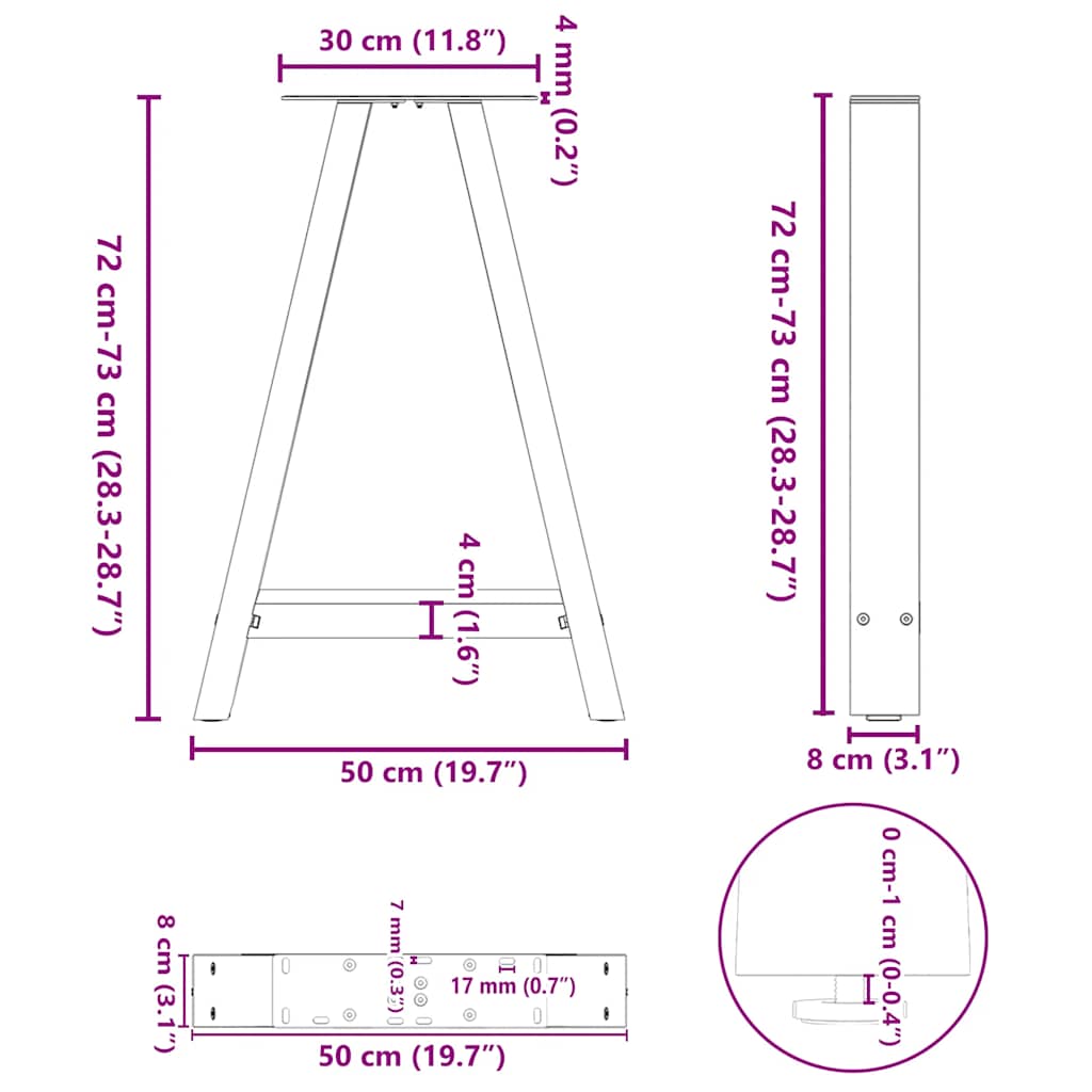 Picioare măsuță cafea în formă A 2 buc alb 50x(72-73) cm oțel