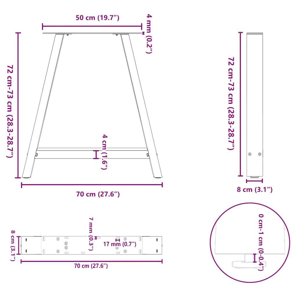 Picioare măsuță cafea în formă A 2 buc alb 70x(72-73) cm oțel