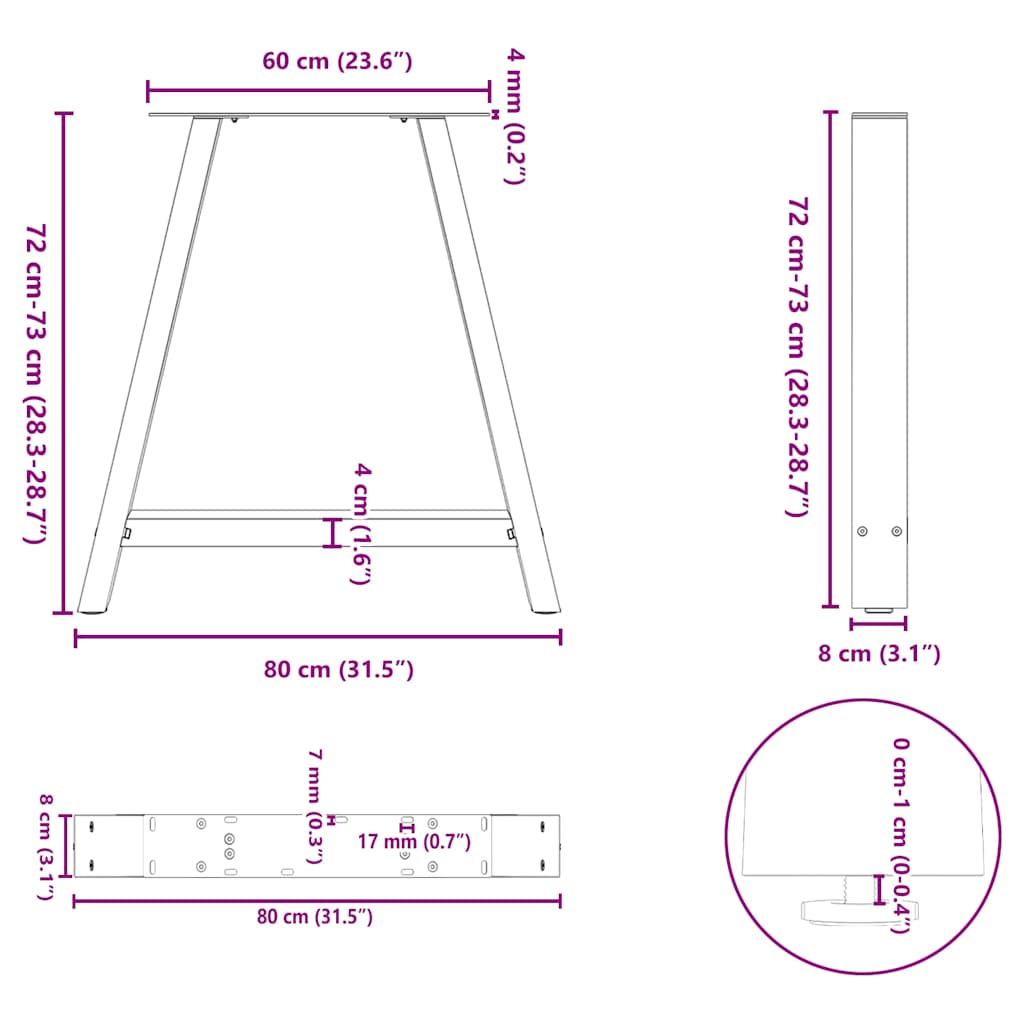 Picioare măsuță cafea în formă A 2 buc alb 80x(72-73) cm oțel