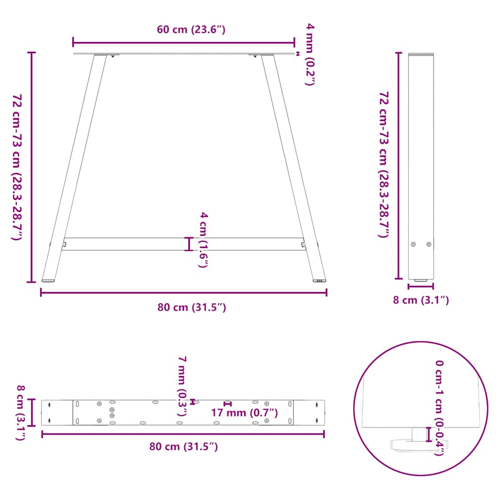 Picioare măsuță cafea în formă A 2 buc alb 90x(72-73) cm oțel