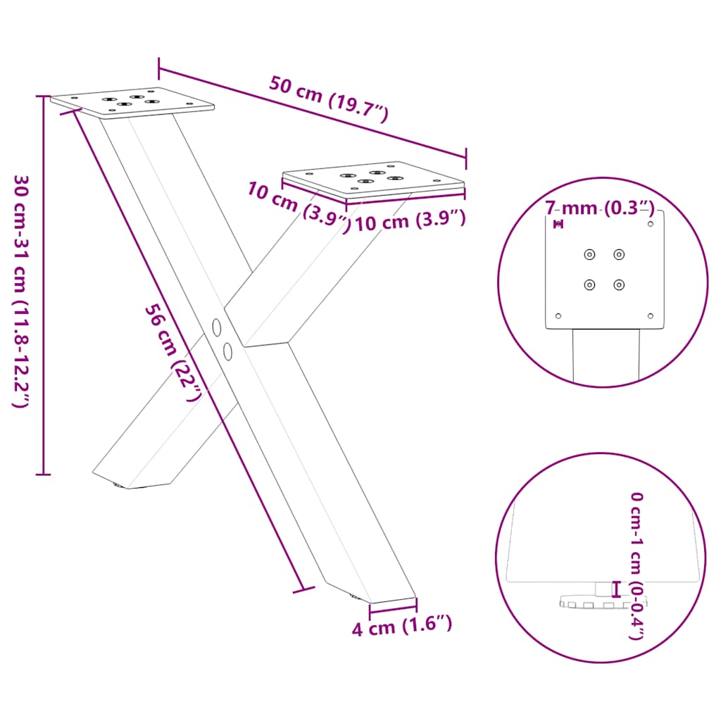 Picioare măsuță cafea în formă X 2 buc alb 50x(30-31) cm oțel