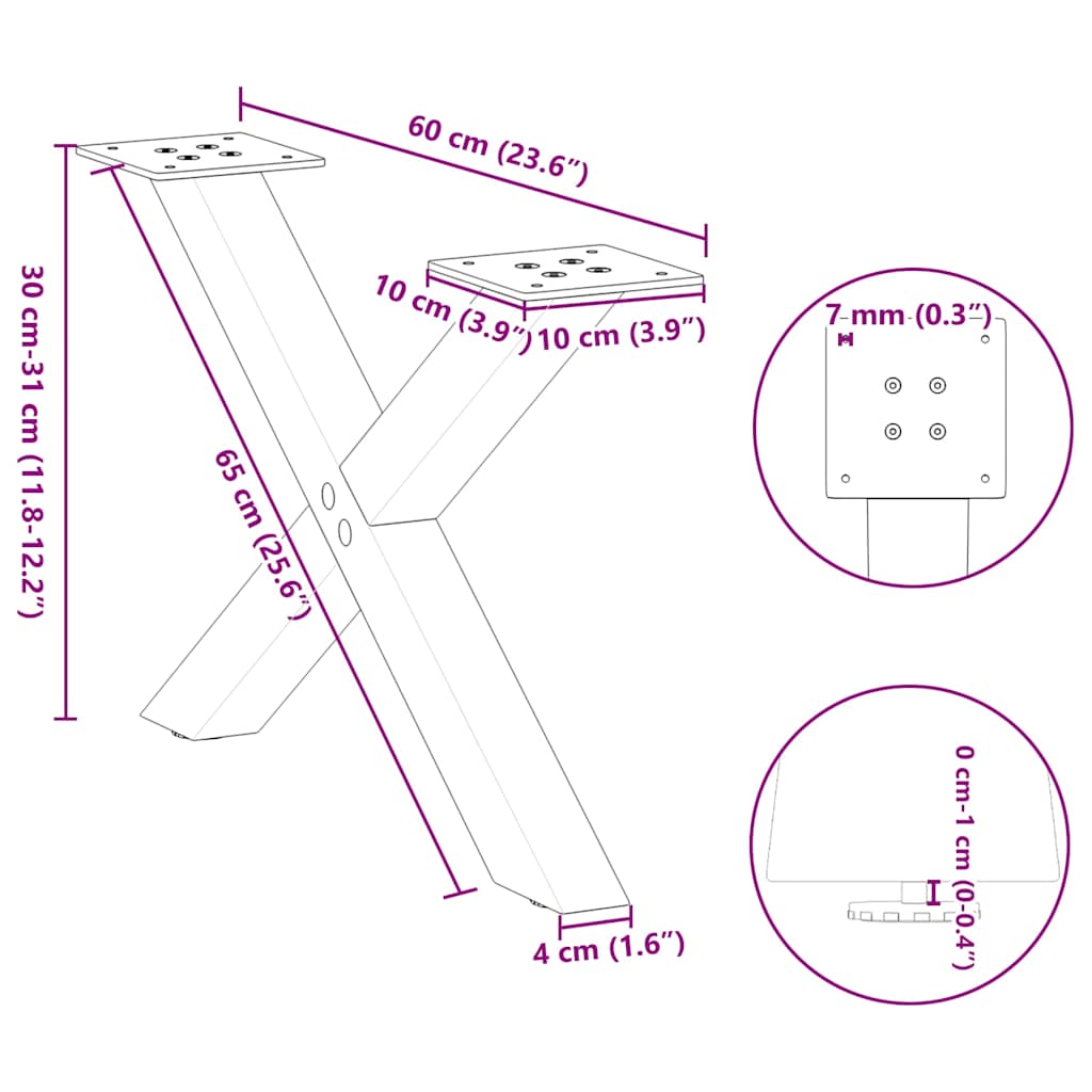 Picioare măsuță cafea în formă X 2 buc alb 60x(30-31) cm oțel