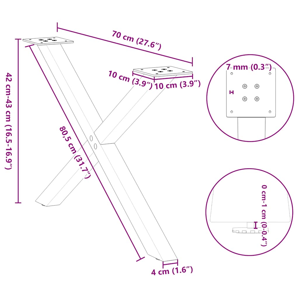 Picioare măsuță cafea în formă de X 2 buc alb 70x(42-43)cm oțel