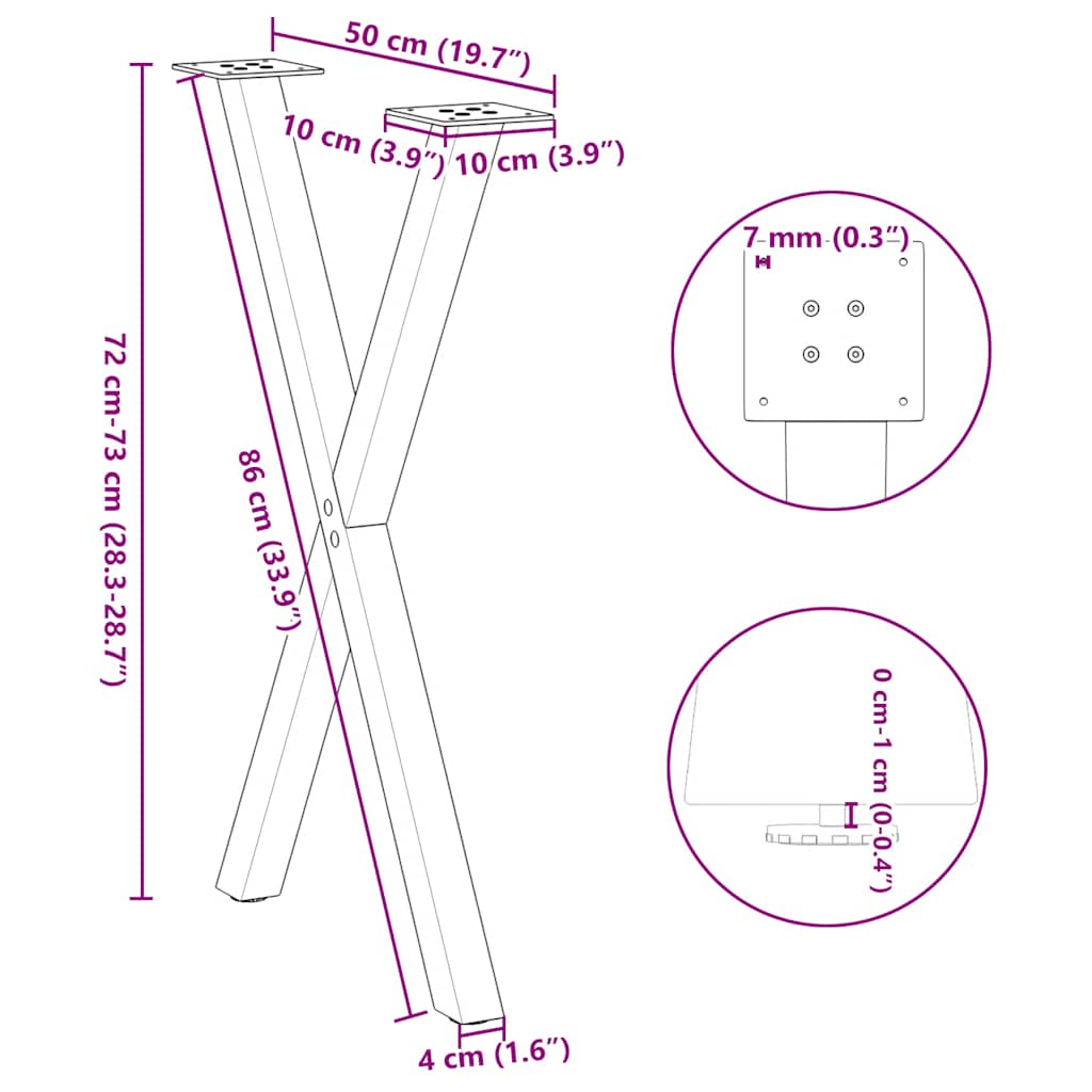 Picioare pentru masă în formă X 2 buc Negru 50x(72-73) cm Oțel