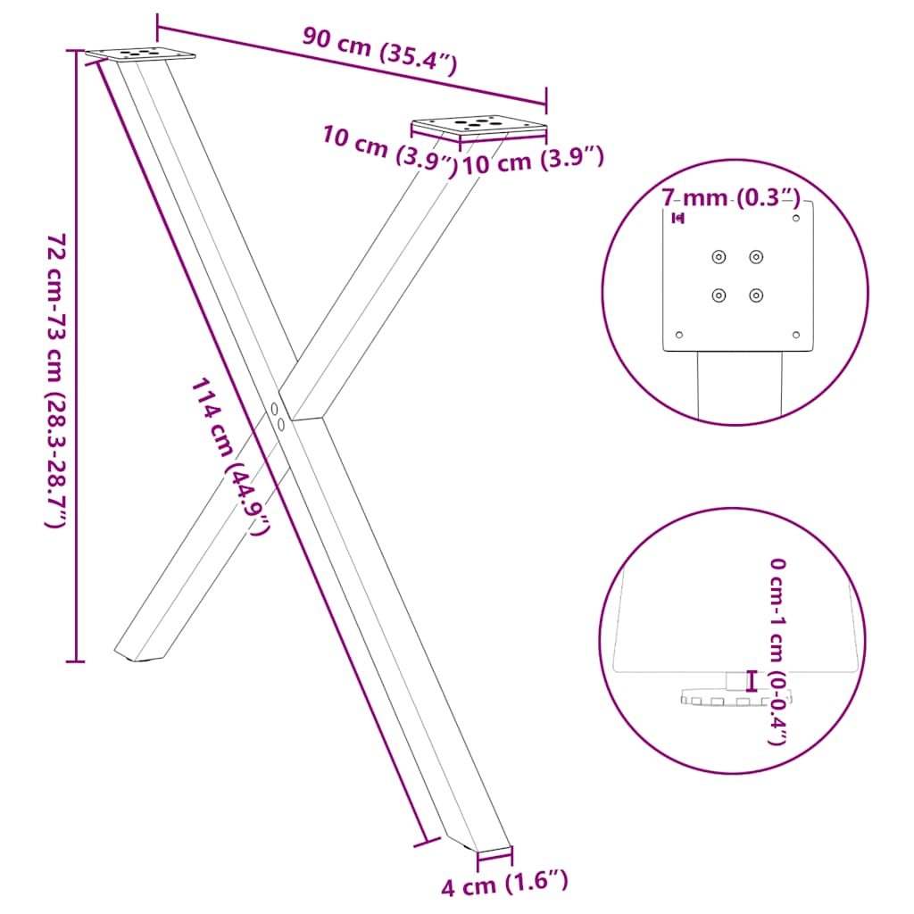 Picioare pentru masă în formă X 2 buc Negru 90x(72-73) cm Oțel