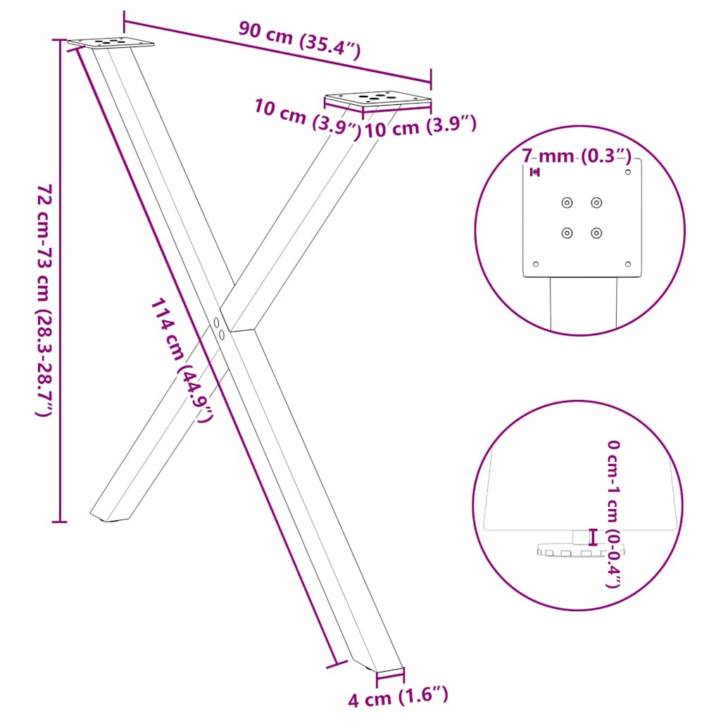 Picioare de masă în formă de X 2 buc alb 90x(72-73) cm oțel