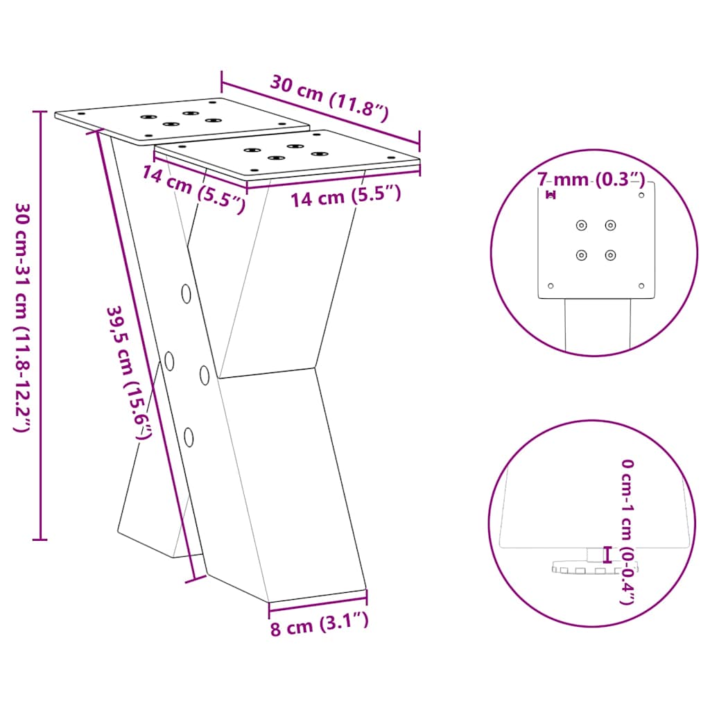 Picioare măsuță cafea în formă X 2 buc alb 30x(30-31) cm oțel