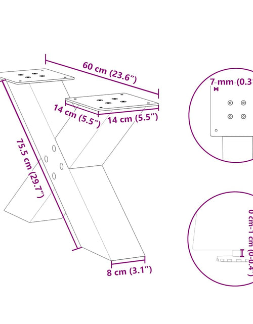 Încărcați imaginea în vizualizatorul Galerie, Picioare măsuță cafea în formă X 2 buc Negru 60x(30-31) cm Oțel
