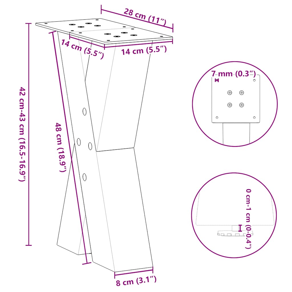 Picioare măsuță cafea în formă X 2 buc alb 28x(42-43) cm oțel